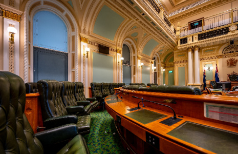 The green chairs and carpet in Queensland Parliament House.
