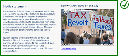 An example of correct use of video with the video adding additional information or value to the media statement shown.