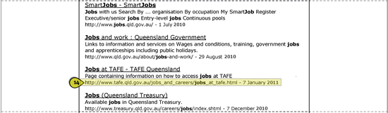 Figure shows the information line containing the full URL and modified date, located at the bottom of each search result entry