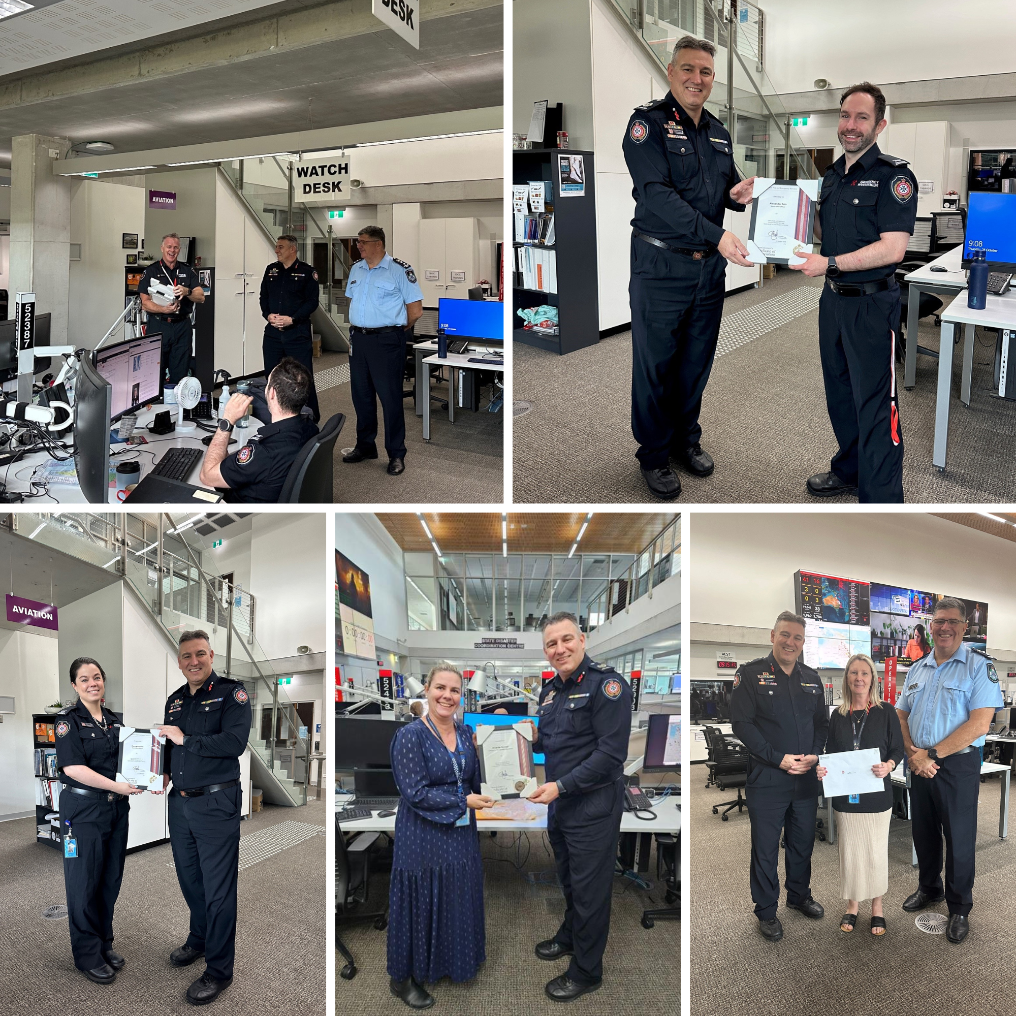 Photos of QFES staff being given certificates