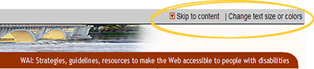 Example of visible skip links on W3C website